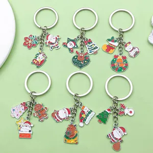 Cartoon Christmas Keychain Alloy Enamel Santa Claus Reindeer Christmas Tree Bag Pendant Metal Key Ring Festive Decoration Jewelry Xmas Gift For Women