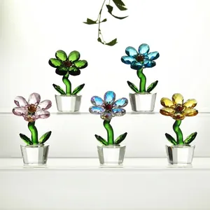 Ornement Fleur en Cristal Décoration de Bureau Figurine Botanique Facettée Cadeau Fête des Mères Maison Bureau Entrée Sculpture Florale Quartz Clair