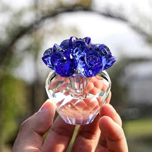 Macro view of blue crystal roses in a faceted heart vase, beautiful gift for her