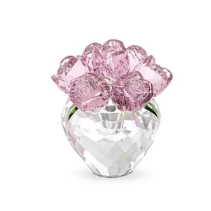 Pink crystal rose bouquet in heart-shaped vase, elegant home decor gift for Mother's Day.
