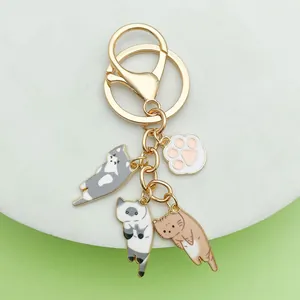 Detail van een schattige geëmailleerde kattensleutelhanger met diverse kattenhangers