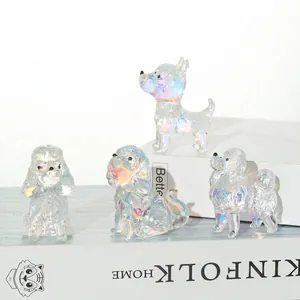 Irisierend Kristallglas Hund Figur Mini Welpen Statue Tisch Ornament Mikro Landschaft Bonsai Dekor Tier Sammlerstück Statue Geschenk