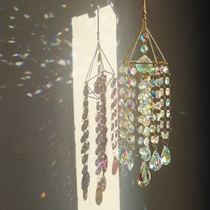Acchiappasole in Cristallo Dorato Geometrico Supporto per Piante Aeree Pendente Sospeso Prisma Creatore di Arcobaleni Decorazione
