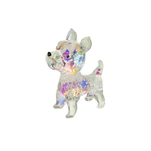 Miniatur-Hundefigur aus irisierendem Kristallglas mit lockigem Fell und großen Ohren