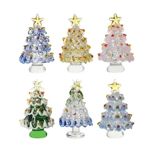 Miniatura Árbol de Navidad de Cristal Hecho a Mano Decoración Festiva de Mesa Escultura de Micro Paisaje para Escritorio