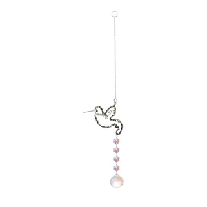 Atrapasol de cristal colibrí con piedras trituradas y colgante de bola facetada
