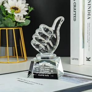 Crystal Thumbs Up Trophy Modern Minimalist Inscribed Desktop Ornament K9 Transparent Best Dad Teacher Recognition Award Gift