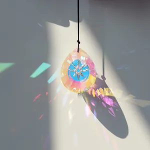 Teardrop AB color crystal suncatcher pendant with starburst motif for garden decor