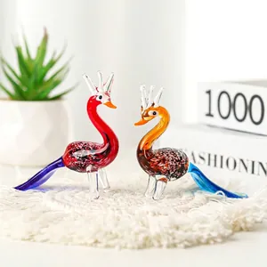 Cartoon Krone Pfau Glasfigur Kreative Handgefertigte Mundgeblasene Glas Tier Skulptur Luxus Haus Büro Tisch Deko Kleines Kunst Ornament