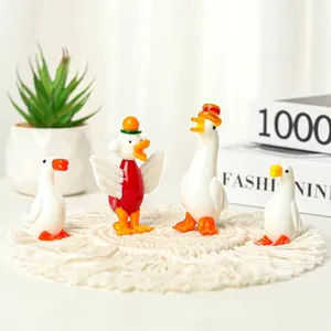 Handgeblazen Glazuur Glas Eend Figuur Cartoon Dier Miniatuur Voor Micro Landschap Thuis Bureau Decoratie Auto Interieur Accessoires