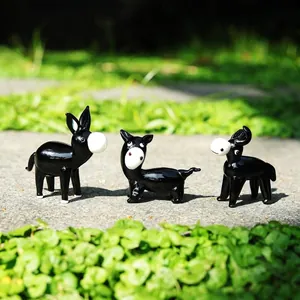 Handmade Tempered Glass Cartoon Donkey Figurine Miniature Animal Statue Car Dashboard Decor Home Office Desk Ornament Gift