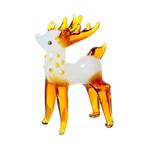 Detailed view of handcrafted glass reindeer figurine in white and amber