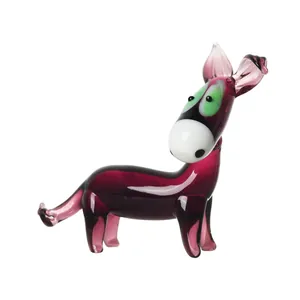 Detailed view of a handmade purple glass donkey figurine with translucent finish