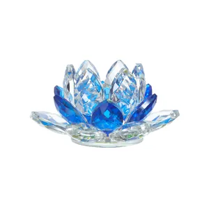 Elegante blaue und klare Kristall Lotusblumen Figur für die Heimdekoration oder Kerzenhalter