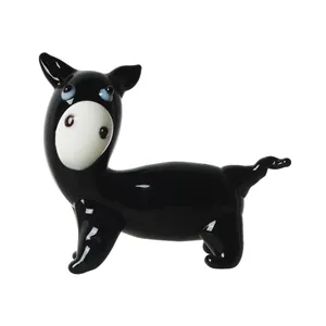 Handmade black glass donkey figurine ornament for car dash or home office decor gift