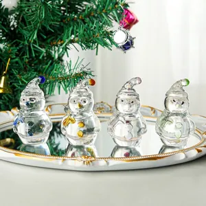 Crystal Christmas Snowman And Santa Claus Ornaments For Home Decor Figurines Xmas Clear Glass Decorations Holiday Gifts