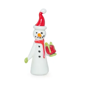 Figurine décorative de bonhomme de neige en verre avec bonnet rouge pour la décoration de Noël