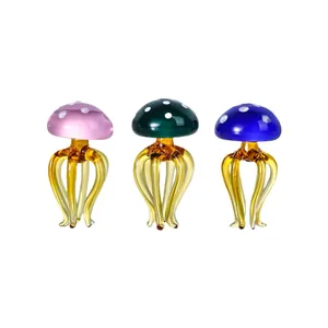 Lot de 3 figurines de méduses champignons en verre coloré pour décoration d'intérieur