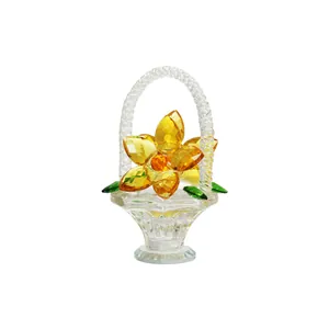 Eleganter gelber Kristallblumenkorb Figur für das Haus und Schreibtischdekoration