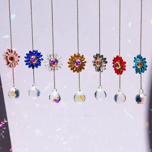 Colorful sunflower crystal suncatchers with faceted glass balls for garden decoration