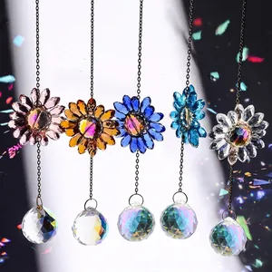 Five colorful handmade crystal sunflower suncatchers with sparkling faceted glass balls