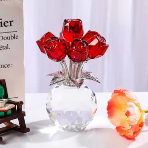 Lujo Adorno de Escritorio de Rosa de Cristal Artificial Figurita de Rosa de Vidrio Multicolor para Boda Día de la Madre Decoración del Hogar