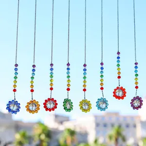 Attrape-soleil en cristal arc-en-ciel tissé à la main avec tournesols pour le jardin
