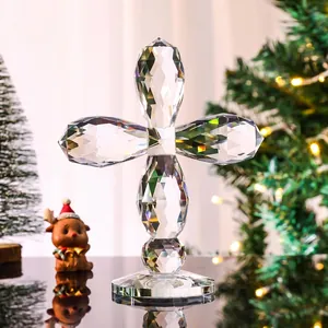 Elegant crystal cross ornament with multi-faceted diamond cut for festive home decorations