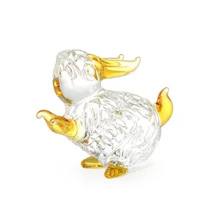 Élégante figurine de lapin du zodiaque en cristal brossé doré pour décoration de bureau