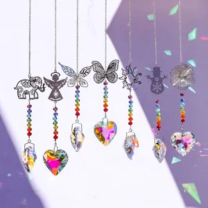 Atrapasol artesanal de cristal arcoíris con mariposa y ángel decorativo jardín