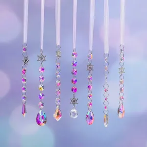Set of 7 crystal suncatchers with snowflake charms and AB prisms