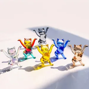 Sechser-Set bunte Kristall-Tanzkatzen-Figuren als kreative Schreibtisch-Stifthalter-Deko