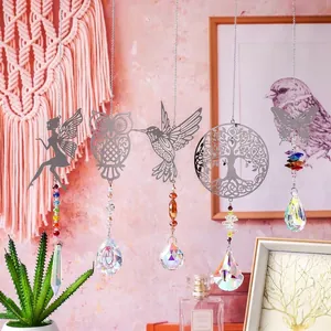 Juego de 5 atrapasoles de cristal con dijes de hadas y animales para decorar el jardín.