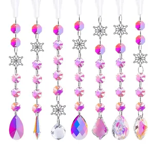 AB Color Crystal Snowflake Suncatcher Wind Chime Christmas Tree Hanging Decoration Aurora Prism Pendant Home Decor