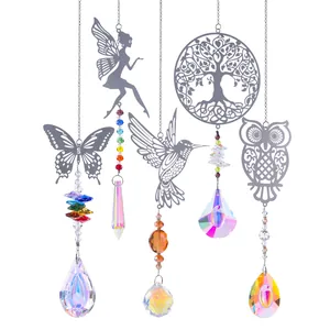 Atrapasol Adorno Colgante de Cristal Mariposa Colibrí Hada Árbol de la Vida Búho Prisma Decoración de Jardín Ventana Hogar