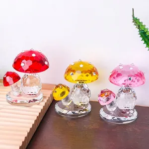 Figurine de Champignon en Cristal à Facettes Avec Accents de Strass Statue de Plante en Verre Décorative Pour Bureau Maison