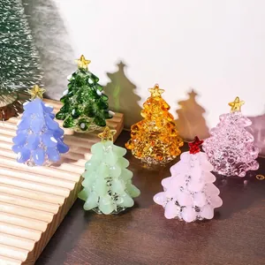 Figurina Albero Di Natale In Vetro Cristallo Miniatura Albero Di Natale Ornamento Scrivania Con Stella Dorata Decorazione Casa