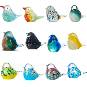 Figurine Oiseau en Verre Coloré Soufflé à la Main Statue d'Oiseau en Cristal Motif Flocon de Neige pour Décoration Maison Entrée Salon