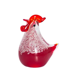 Figurine de coq en cristal rouge et blanc faite main pour décoration