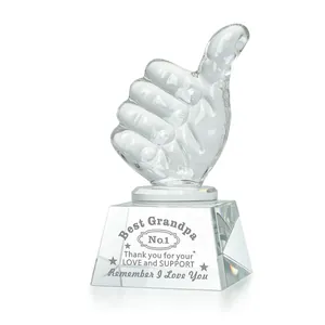 Elegant crystal thumbs-up trophy for grandpa with engraved No.1 appreciation message