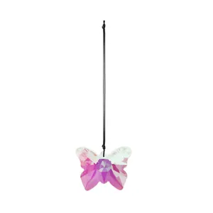 Crystal butterfly suncatcher pendant with iridescent pink finish for garden hanging decor
