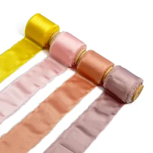 Premium frayed edge handmade faux silk ribbons in four pastel colors for gift wrapping