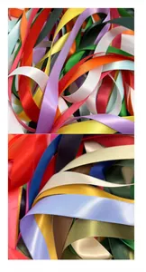 Macro detail showing various colorful satin ribbons for gift wrapping and DIY decoration