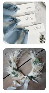 Handmade fringed silk ribbon detail for wedding name tags and floral wreath decor