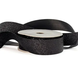 Elegante cinta negra con purpurina para envolver regalos de lujo y manualidades creativas
