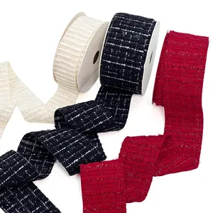 Elegant Tweed Braided Ribbon Metallic Boucle Trim For Gift Wrapping DIY Craft Clothing Bag Accessories Cream Black Red