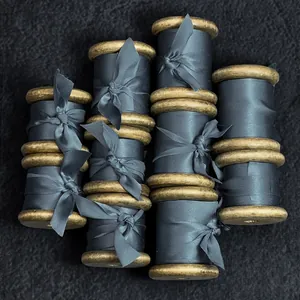 100% High Quality Silk Ribbon With Frayed Edge Hand-Torn Ribbons On Vintage Wooden Spool For Gift Wrap Wedding DIY Decor