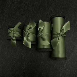 Cintas de raso de seda de morera 100% verde oliva de lujo en cuatro tamaños diferentes