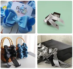 Detailansicht verschiedener Rips- und Streifenbänder für DIY-Geschenkverpackungsschleifen.