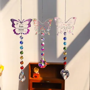 Attrape-Soleil Papillon en Cristal Acrylique Cadeau Commémoratif Cœur Prisme Ornement Suspendu Décoration Jardin Fenêtre